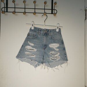 light blue ripped denim shorts